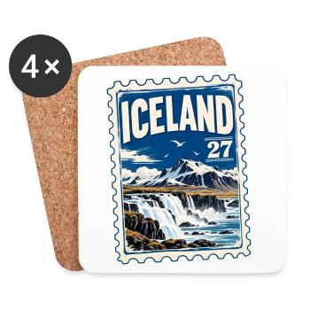 Island Vintage Briefmarke – Wasserfall & Berge - Untersetzer (4er-Set) - Weiß - Vorne