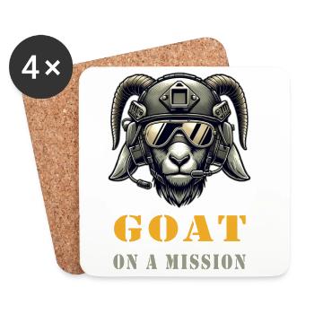 Ziege mit Militärhelm und Goat on a Mission Spruch - Untersetzer (4er-Set) - Weiß - Vorne