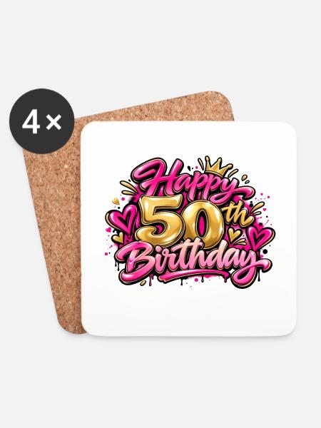 Herzlichen Glückwunsch zum 50. Geburtstag Pink Graffiti: Immer noch eine Königin! - Untersetzer (4er-Set) - Weiß