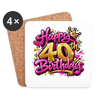 Herzlichen Glückwunsch zum 40. Geburtstag Pink Graffiti: Fab & Fierce! - Untersetzer (4er-Set) - Weiß - Vorne