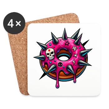 Punk Donut mit pinker Glasur und Totenköpfen - Untersetzer (4er-Set) - Weiß - Vorne