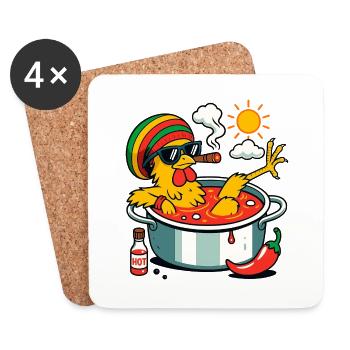 Cooles Huhn im Kochtopf mit Chili und Sonnenbrille - Untersetzer (4er-Set) - Weiß - Vorne
