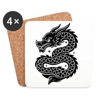 Linienzeichnung des himmlischen chinesischen Drachens - Untersetzer (4er-Set) - Weiß - Vorne