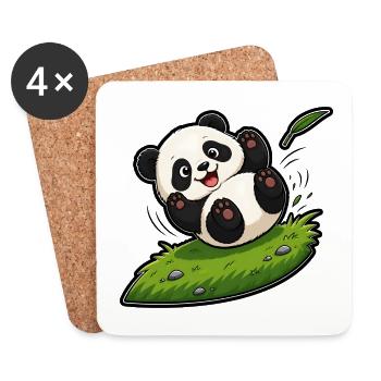 Kugel Panda Baby Rollen Hügel Comic Kinder T-Shirt - Untersetzer (4er-Set) - Weiß - Vorne