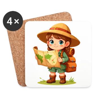 Kawaii Abenteurerin Schatzkarte Kinder Comic  - Untersetzer (4er-Set) - Weiß - Vorne