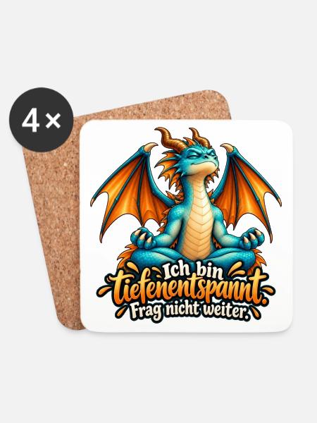 Ich bin tiefenentspannt – Lustiger Yoga-Drache - Untersetzer (4er-Set) - Weiß