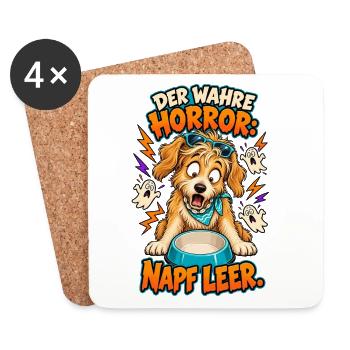 Der wahre Horror: Napf leer. – Lustiger Comic-Hund - Untersetzer (4er-Set) - Weiß - Vorne