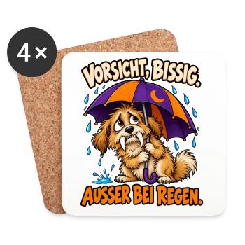 Vorsicht, bissig. Außer bei Regen. – Werwolf-Hund - Untersetzer (4er-Set) - Weiß - Vorne