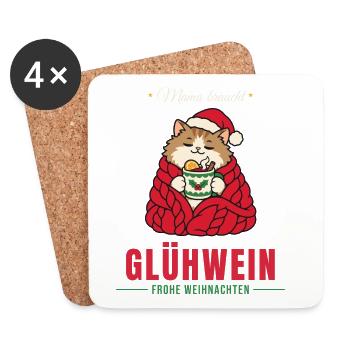 Mama braucht Glühwein - Katze - Untersetzer (4er-Set) - Weiß - Vorne