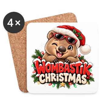 Wombastik Christmas Wombat mit Sonnenbrille - Untersetzer (4er-Set) - Weiß - Vorne