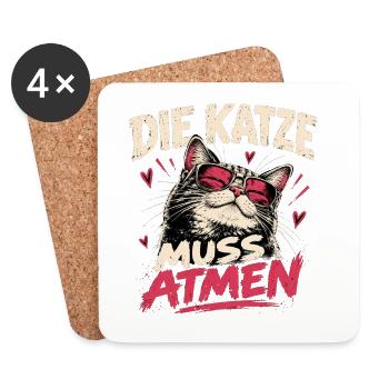 Die Katze muss atmen – Lustiges Katzenmotiv - Untersetzer (4er-Set) - Weiß - Vorne
