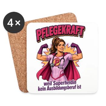 Pflegekraft Superheldin Motiv - Untersetzer (4er-Set) - Weiß - Vorne