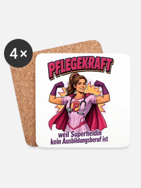 Pflegekraft Superheldin Motiv - Untersetzer (4er-Set) - Weiß
