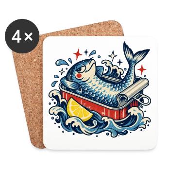Fisch in Badewanne mit Zitrone - Untersetzer (4er-Set) - Weiß - Vorne