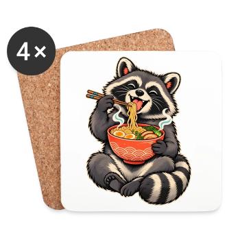 Süßer Waschbär mit Ramen und Essstäbchen - Untersetzer (4er-Set) - Weiß - Vorne