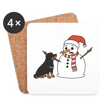 Rottweiler klaut Schneemann den Stockarm - Untersetzer (4er-Set) - Weiß - Vorne