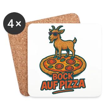 Bock auf Pizza lustiger Ziegenbock im Retrolook - Untersetzer (4er-Set) - Weiß - Vorne