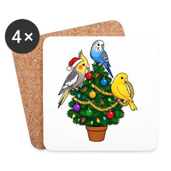 Nymphensittich, Wellensittich, Kanarienvogel, - Untersetzer (4er-Set) - Weiß - Vorne
