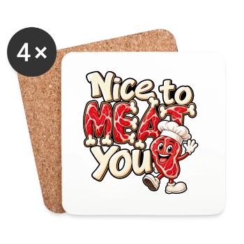 Nice to Meat You – Lustiges Steak mit Kochmütze - Untersetzer (4er-Set) - Weiß - Vorne
