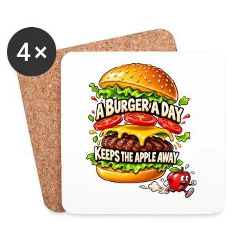 A Burger a Day Keeps the Apple Away – Burgerhumor - Untersetzer (4er-Set) - Weiß - Vorne