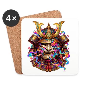Japanische Samurai-Maske – Blumen und Flammen - Untersetzer (4er-Set) - Weiß - Vorne
