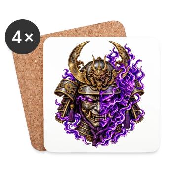 Dämonischer Samurai – Oni-Maske & Lila Flammen - Untersetzer (4er-Set) - Weiß - Vorne