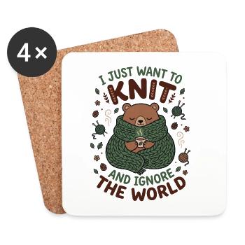 Kuschelbär Stricktraum – Welt Vergessen - Untersetzer (4er-Set) - Weiß - Vorne