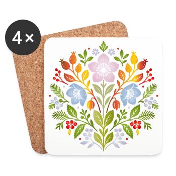 Christrosen & Hagebutten im floralen Winterdesign - Untersetzer (4er-Set) - Weiß - Vorne