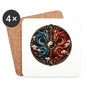 YinYang Drachenkreis - Untersetzer (4er-Set) - Weiß - Vorne