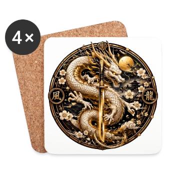 Goldener Drachenklingentraum - Untersetzer (4er-Set) - Weiß - Vorne