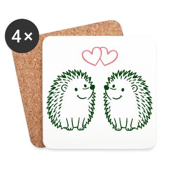 Herzchen-Igel Duo Liebesillustration - Untersetzer (4er-Set) - Weiß - Vorne