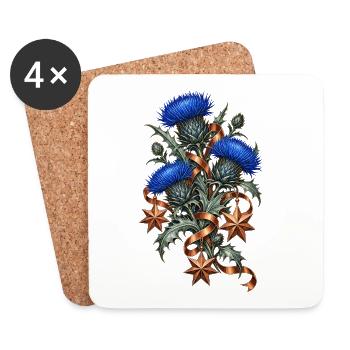 Blaue Disteln mit kupfernen Weihnachtssternen - Untersetzer (4er-Set) - Weiß - Vorne