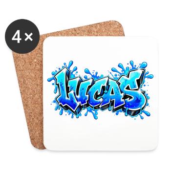 LUCAS explodiert in Neonblau! Epischer Graffiti-Name - Untersetzer (4er-Set) - Weiß - Vorne