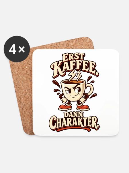 Erst Kaffee dann Charakter - Untersetzer (4er-Set) - Weiß