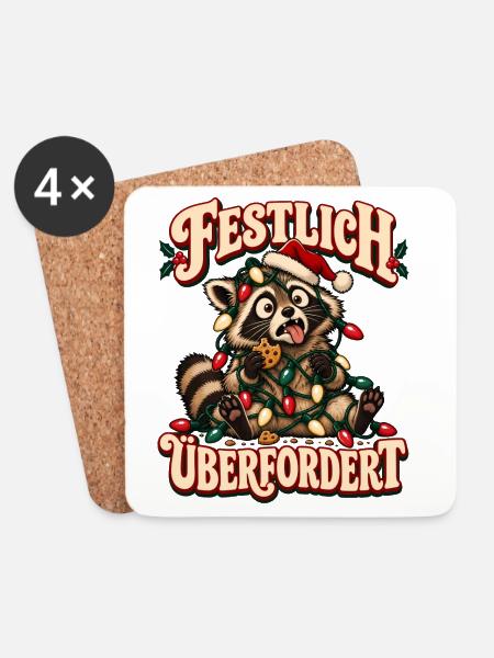 Festlich überfordert Waschbär - Untersetzer (4er-Set) - Weiß