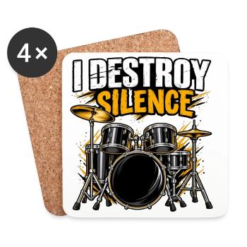 I Destroy Silence Schlagzeuger Funny Rock Band - Untersetzer (4er-Set) - Weiß - Vorne