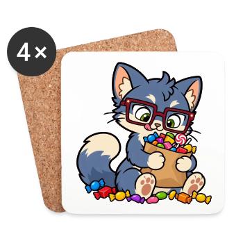 Sweet Stash – Süße Süßigkeiten-Horterkatze - Untersetzer (4er-Set) - Weiß - Vorne