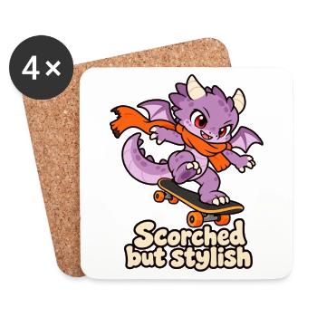 Verbrannt, aber stilvoll – Skateboarding Dragon - Untersetzer (4er-Set) - Weiß - Vorne