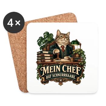 Mein Chef hat Schnurrhaare - Untersetzer (4er-Set) - Weiß - Vorne