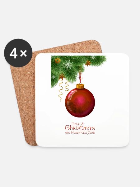 Weihnachtskugel hängt an einem Kiefernzweig. - Untersetzer (4er-Set) - Weiß