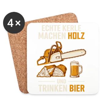 Echte Kerle: Holz, Hobel & Bier - Untersetzer (4er-Set) - Weiß - Vorne