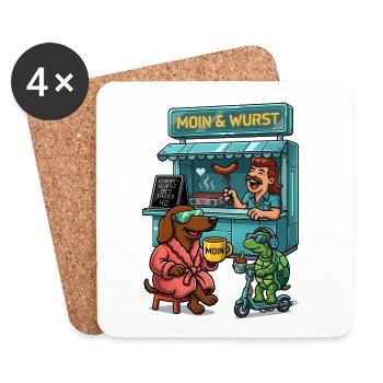 Moin Dackel Imbiss Wurst Futuristisch Schildkröte - Untersetzer (4er-Set) - Weiß - Vorne