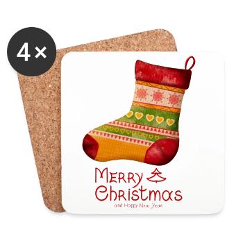 Frohe Weihnachten Strickstrümpf - Untersetzer (4er-Set) - Weiß - Vorne