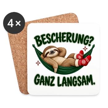 Bescherung? Ganz langsam – Weihnachts-Faultier - Untersetzer (4er-Set) - Weiß - Vorne
