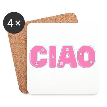 CIAO mit Blumen – Retro-Schriftzug in Pink und Min - Untersetzer (4er-Set) - Weiß - Vorne