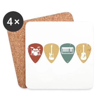 Retro Music Guitar Picks Vintage-Musiker-T-Shirt - Untersetzer (4er-Set) - Weiß - Vorne