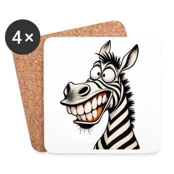 Lustige verrückte Zebra-Zeichentrick-Lächeln Tier-Humor-T-Shirt - Untersetzer (4er-Set) - Weiß - Vorne