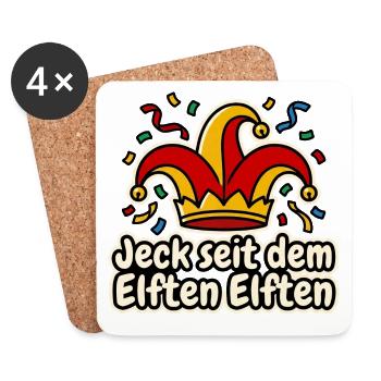 Jeck seit dem Elften Elften Narrenkappe Karneval - Untersetzer (4er-Set) - Weiß - Vorne