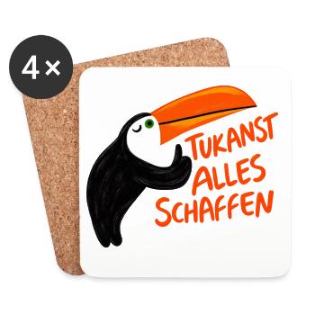 Tukanst alles schaffen – Lustiger Tukan Motiv - Untersetzer (4er-Set) - Weiß - Vorne