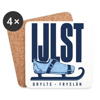 IJlst Drylts Friesland Holzschlittschuh Design - Untersetzer (4er-Set) - Weiß - Vorne